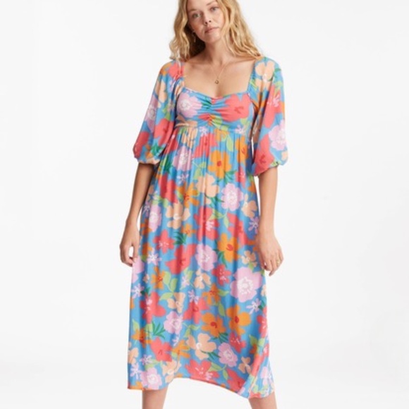 Billabong Dresses & Skirts - Billabong Swept Away Midi Dress Size Small Blue Pink Floral Print NWT NEW $89
